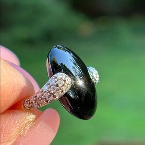14K WG Black Onyx & Diamond Ring